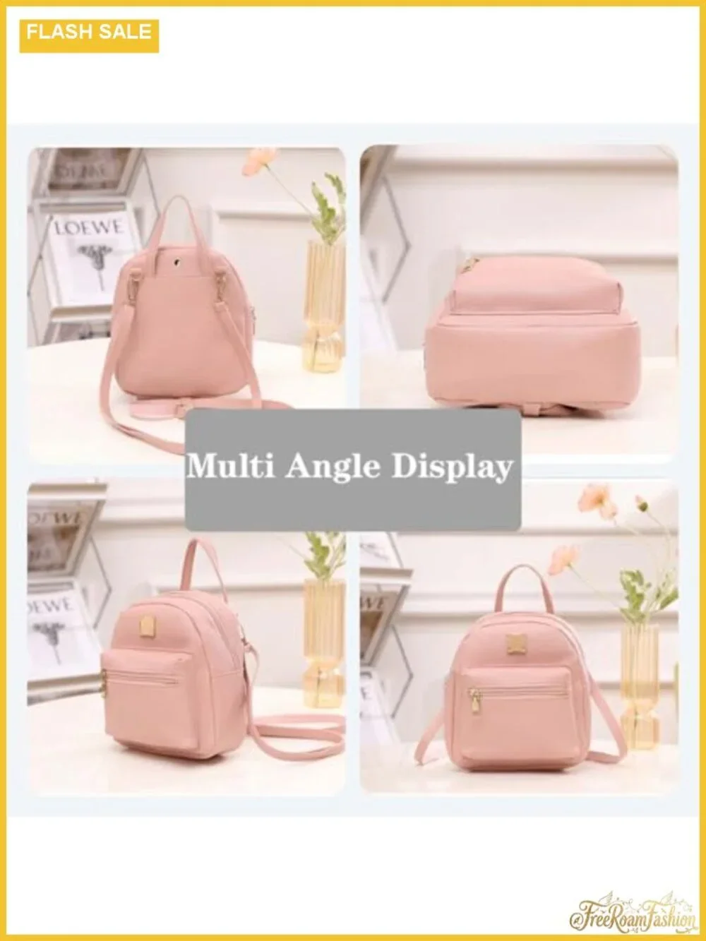 Women's Small Faux Leather Backpack Purse, Adjustable Strap, 2 Pockets, Travel